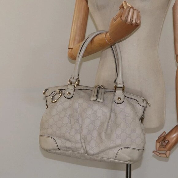 GUCCI Guccissima GG Canvas Sukey Hand Bag Leather White Gold - Picture 1 of 16